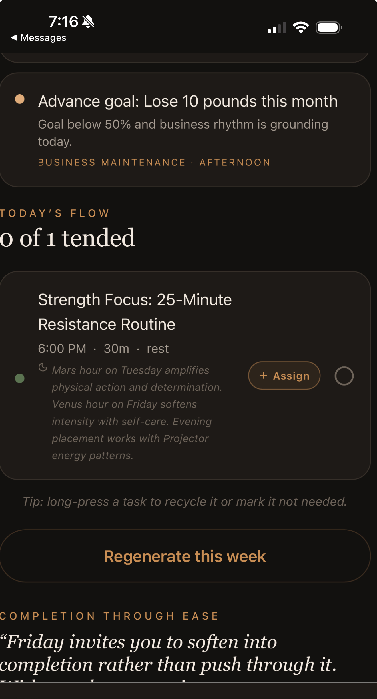 Kaira calendar — monthly view synced with Google Calendar, with tasks placed on days in line with the user's energy