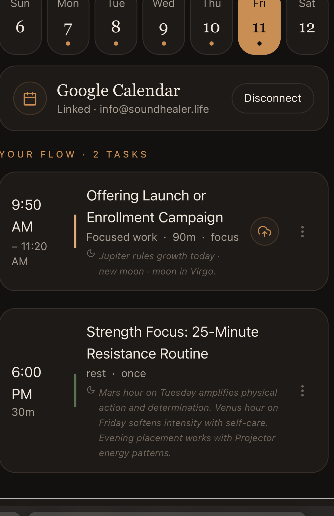 Kaira goal screen — a goal becomes a generated task with timing rationale, assign and regenerate options